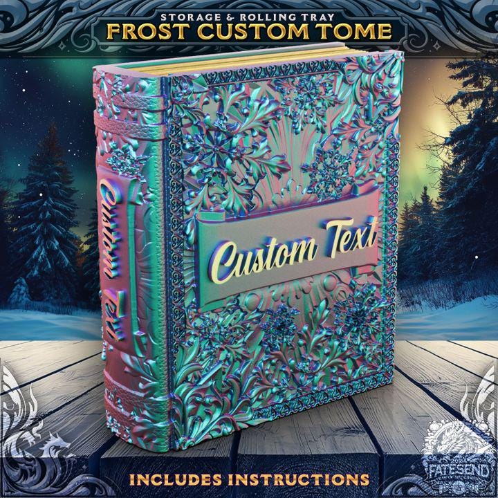 
Custom Text Frost Tome, Dice Holder, Card Holder, Gift for DM, FatesEnd