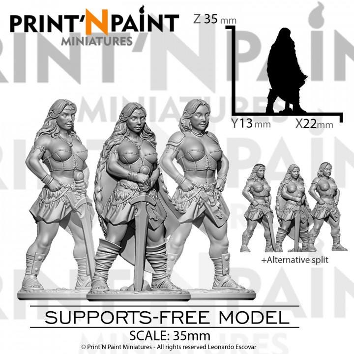 
3 Amazon Fighters Miniature – Dungeons and Dragons RPG Tabletop Figure Pathfinder 5e –PnP