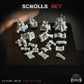 
22pc Scroll Miniature Set DnD Dungeons and Dragons 28mm/32mm TTRPG Scatter Scenery Wargame Minis Scrolls on fire Basing Bits Library Scatter