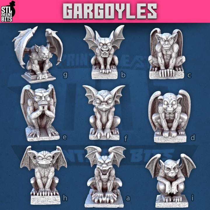 
Gargoyles for Dungeons and Dragons 28mm/32mm Basing Bits DnD Scatter Terrain Scenery Scatter D&D TTRPG Mini Basing Material - STL