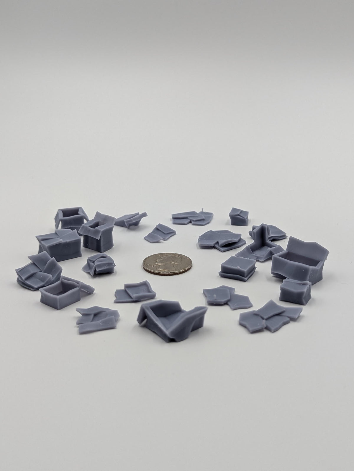 
21pc Carton boxes - Basing Bits 28mm/32mm TTRPG Garbage Basing Cardboard Packaging Scatter Dystopian Street Trash Sci-fi Scenery ElementsZbW