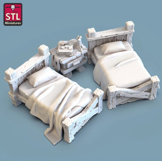 
Bedroom Set DnD Dungeons and Dragons 28mm/32mm Bedroom Furniture Tavern Miniature Scatter Terrain TTRPG Fantasy Wargame Miniatures