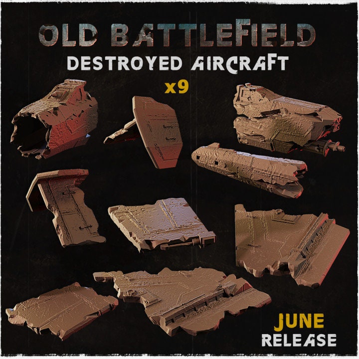 
9pc Old Battlefield Destroyed Aircraft 28mm/32mm Scale Basing Materials Scatter Terrain Wargame Miniatures 40K Dungeons and DragonsZbW