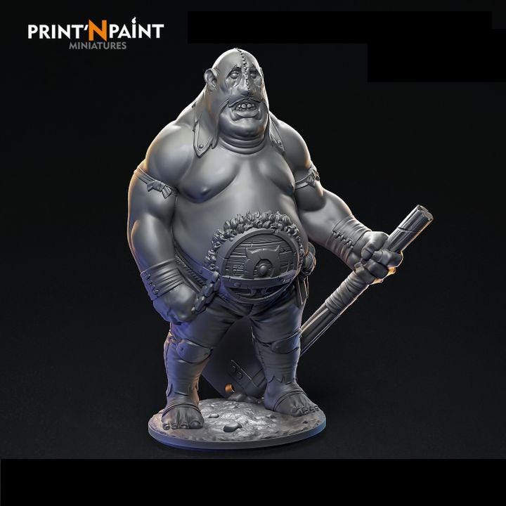 
Ogre Executioner – Fantasy Ogre Warrior Miniature – 28mm 32mm 35mm Scale – Tabletop RPG Monster for DnD & Pathfinder – Gray PLA –PnP