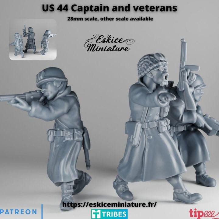 
US Captain and Veterans Winter WW2 – 15mm 20mm 28mm 32mm 1 35 Scale – American Infantry Miniatures Set – Eskice Miniature