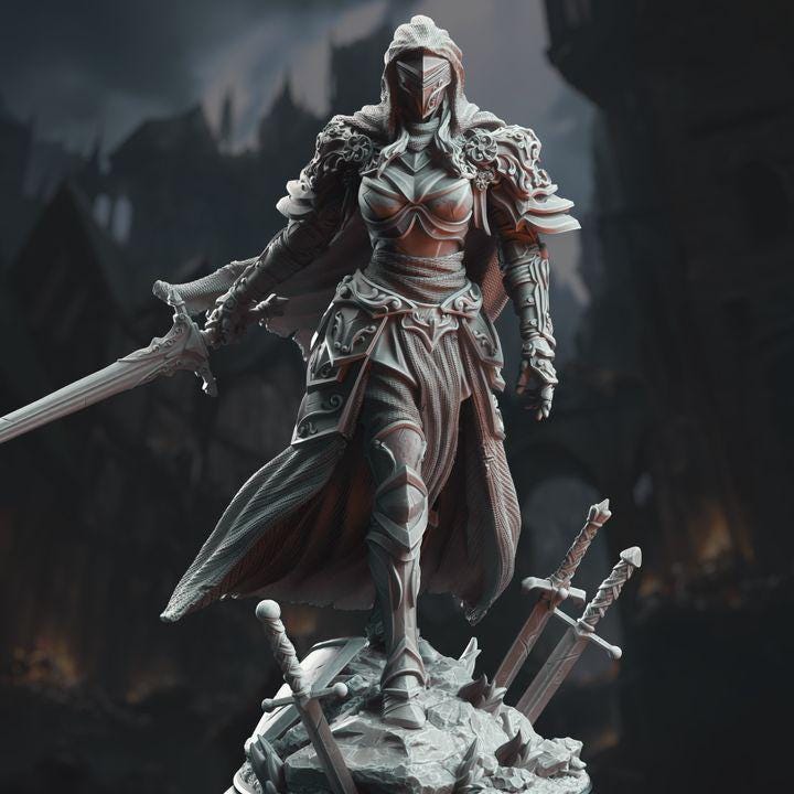 
Commander Knight - Lydia the Merciless | 28mm/32mm/38mm TTRPG Dark Fantasy Draksborne Wargaming Paladin Commander Elden Sword Fighter