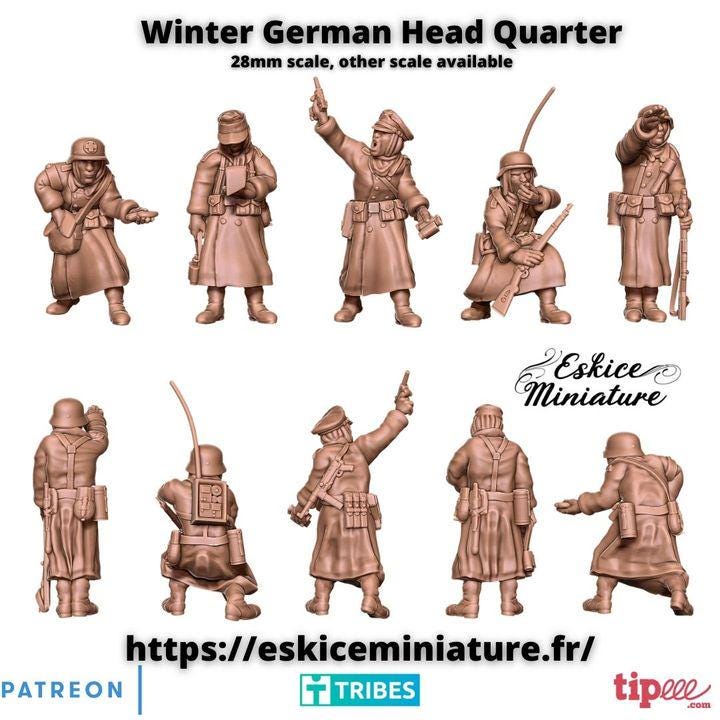 
5pc Winter German Headquarter WW2 – 15mm 20mm 28mm 32mm 1 35 Scale – Axis Command Miniatures Set – Eskice Miniature