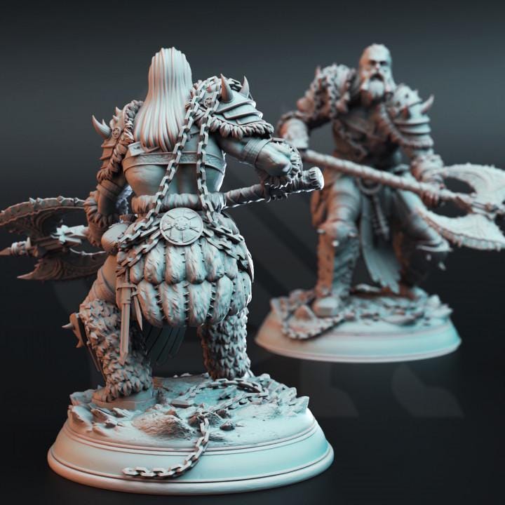 
3pc Snow Giants DnD Dungeons and Dragons 28mm/32mm TTRPG Fantasy Wargame Giant Miniatures Fighter Warriors 5e Wargame Giants Nordic Minis
