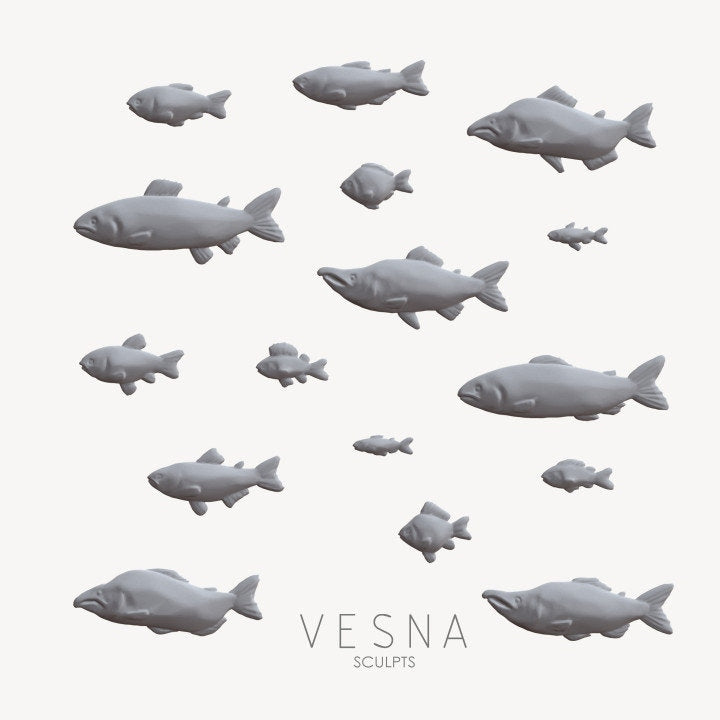 
50pc Fish Miniature 3D Printed DnD Scatter Terrain Dungeons and Dragons Basing Bits for Scenery Scatter D&D TTRPG Miniature Basing Material