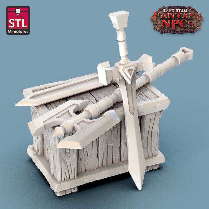 
Weapons Merchant Set, DnD, Dungeons and Dragons, Fantasy Weapons Props, Vendor, Wargame Weapons, D&D Weapon Racks, TTRPG