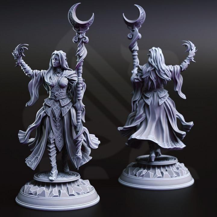 
Female Sorcerer Miniature Moon Goddess Mini Dungeons and Dragons Mini RPG Tabletop Miniature DnD Painting Pathfinder 5e DnD - DmS