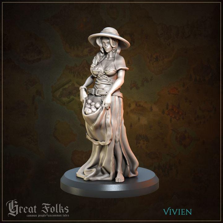 
Vivien Female Townsfolk NPC DnD Dungeons and Dragons 28mm/32mm TTRPG Wargame Fantasy Villager NPC Market Diorama Figurine