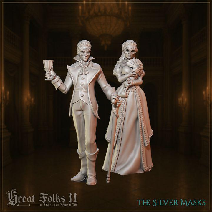 
2pc Fancy Silver Masks DnD Dungeons and Dragons TTRPG Wargame Miniatures 28mm/32mm Townsfolk NPCs  Medieval Villagers Fantasy Figurines - GG
