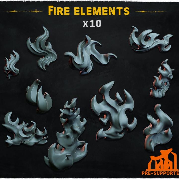 
10pc Fire Elements (Basing Bits 1.0) 28mm/32mm Scale TTRPG Fantasy Wargaming Basing Materials Flame Miniatures Explosion Scatter SceneryZbW