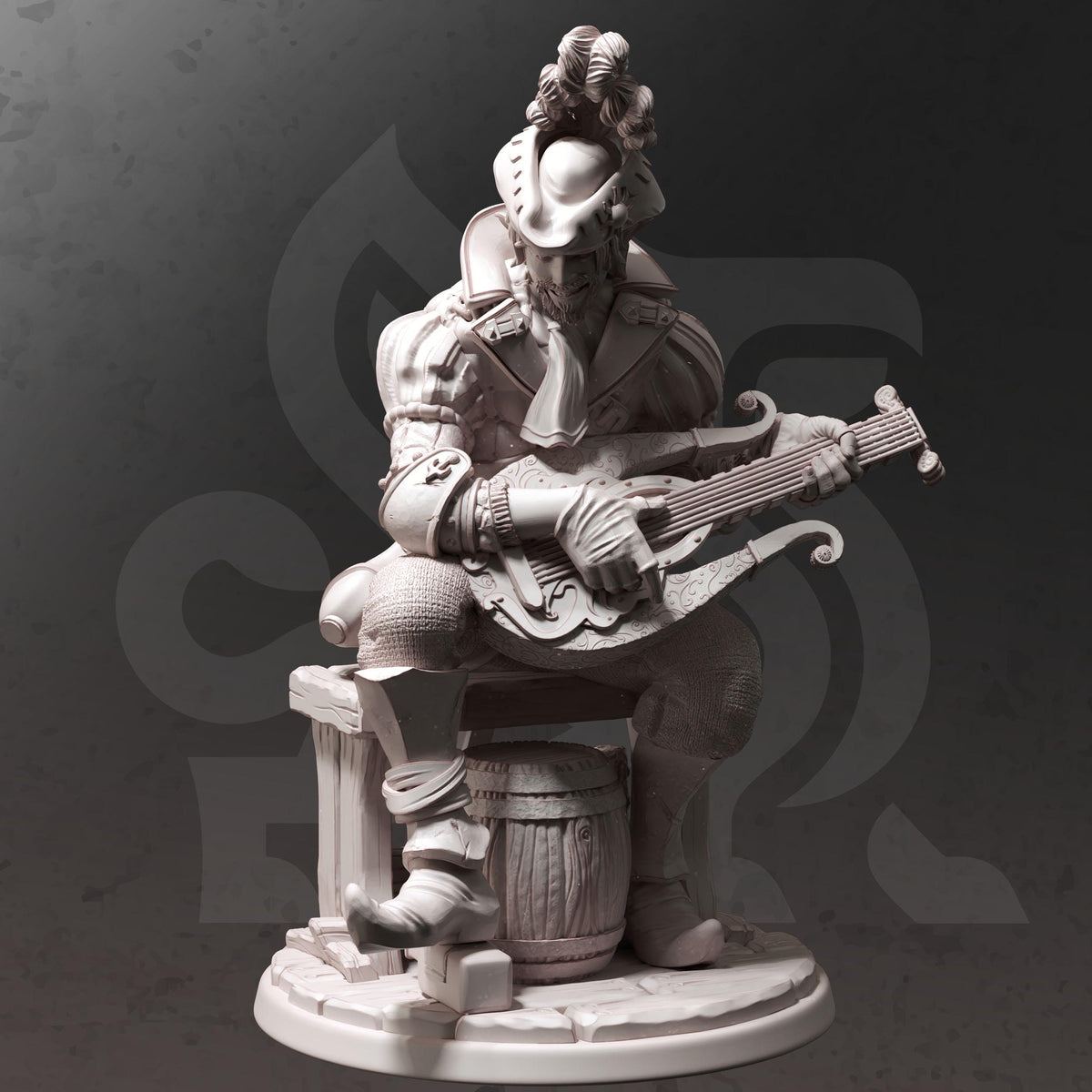 
Brekken Brazen Half-Elf Bard With a Lute and Sword for DnD Dungeons and Dragons 28mm/32/38mm
