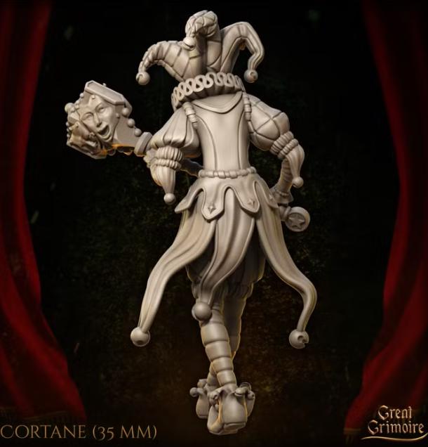 
Cortane, the Jester Dungeons and Dragons 28mm/32mm Jester Mini RPG Tabletop Miniature DnD Painting Pathfinder 5e Cirus Clown - GG