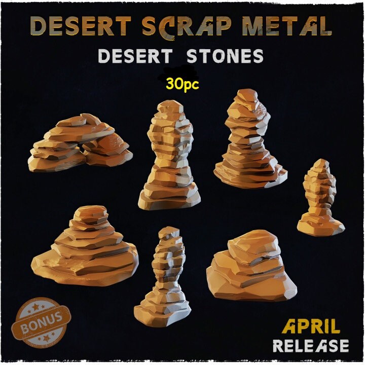 
30pc Mixed Desert Stones DnD Dungeons and Dragons 28mm/32mm TTRPG Wargaming Tiny Basing bits Tabletop Scatter Terrain PathfinderZbW
