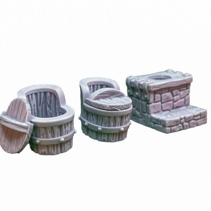 
Toilets and NPCs DnD Dungeons and Dragons 28mm/32mm Miniature Scatter Terrain Wargame RPGs Townsfolk NPCs Fun Miniature Scatter Terrain