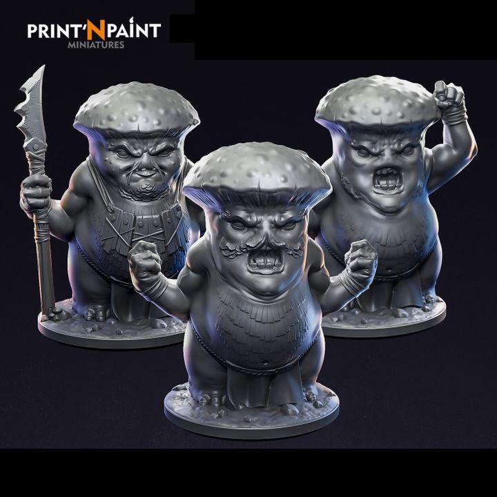 
3pc Fungus Fighters – Fantasy Mushroom Warrior Set – 28mm 32mm 35mm Scale – Tabletop RPG Figures for DnD & Pathfinder – Gray PLA –PnP