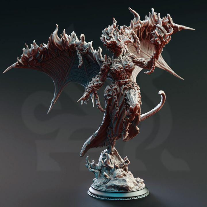
Fiery Female Devil Miniature Dungeons and Dragons Mini RPG Tabletop Miniature DnD Painting Pathfinder 5e DnD Divine Warrior Nosmarka - DmS