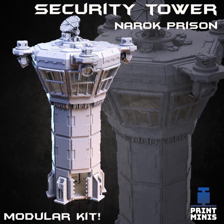 
Security Control Tower 28mm/32mm Prison Miniature Scatter Terrain Industrial Sci-fi Lookout Tower Miniature TTRPG Fantasy Scenery Tower