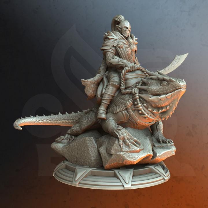 
Lizard Rider Miniature Dungeons and Dragons 28mm/32mm/38mm Mini RPG Tabletop Miniature DnD Painting Pathfinder 5e DnD  Dreytin - DmS