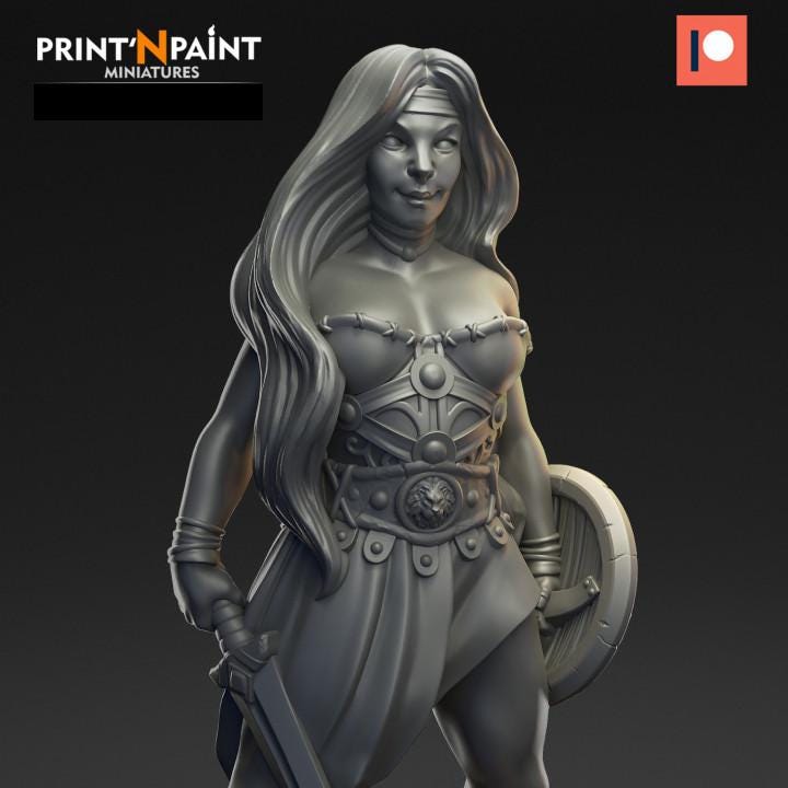 
Amazonian Champion Selina Miniature – Dungeons and Dragons DnD 5e Pathfinder RPG Tabletop Fantasy Figure –PnP