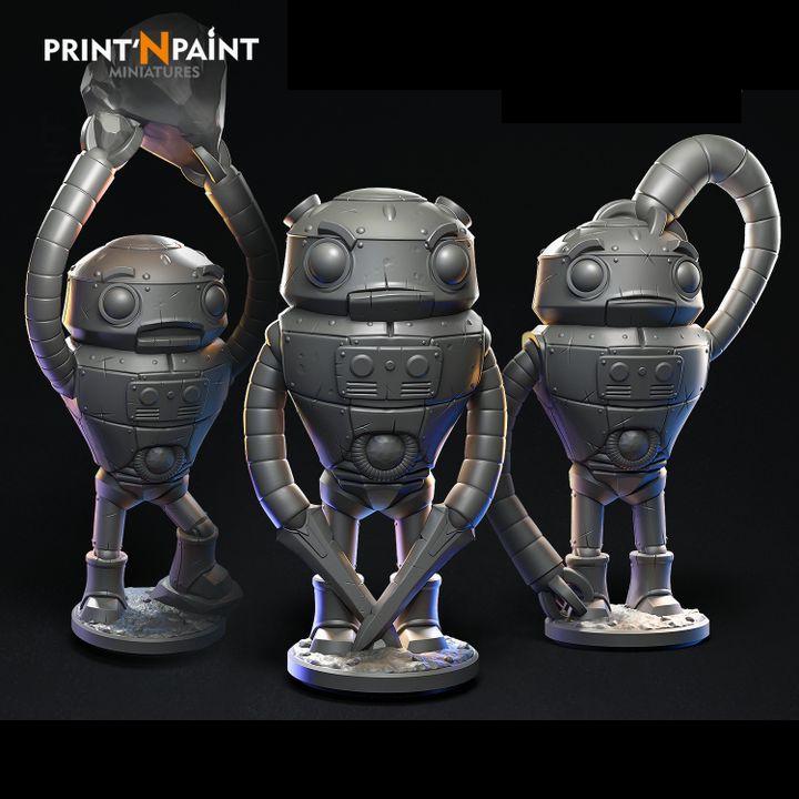 
3pc Mini Automatons – Fantasy Clockwork Construct Set – 28mm 32mm 35mm Scale – Tabletop RPG Figures for DnD & Pathfinder – Gray PLA –PnP