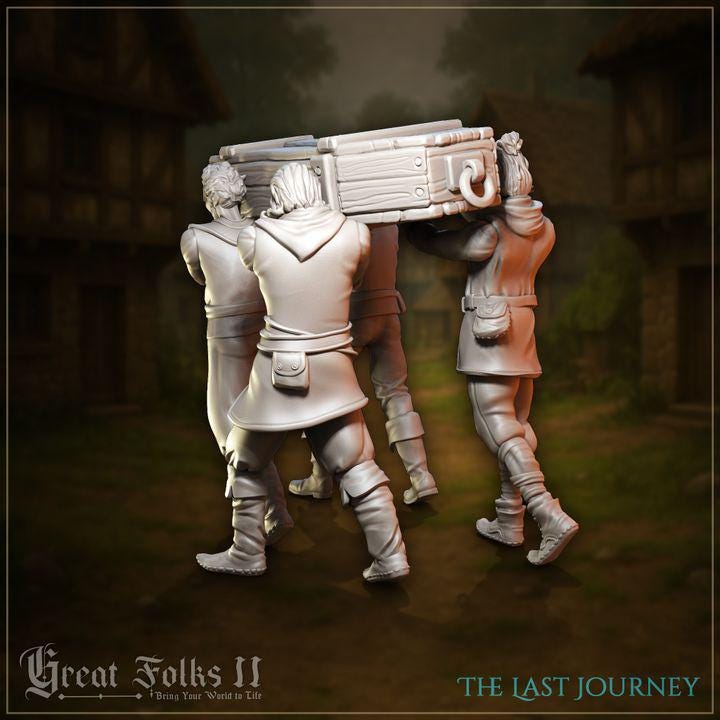 
The Last Journey Funeral Miniature Set for Dungeons and Dragons 28mm/32mm TTRPG Townsfolk NPCs Funeral Coffin Miniatures - GG