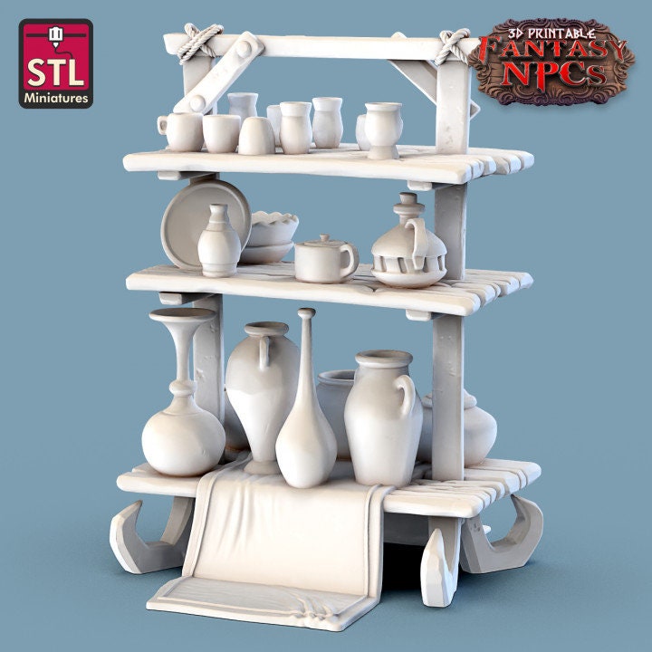 
Pottery Miniature Vendor DnD Dungeons and Dragons 28mm/32mm Potter Miniature Vase TTRPG Fantasy Scatter Terrain Dollhouse Furniture Diorama