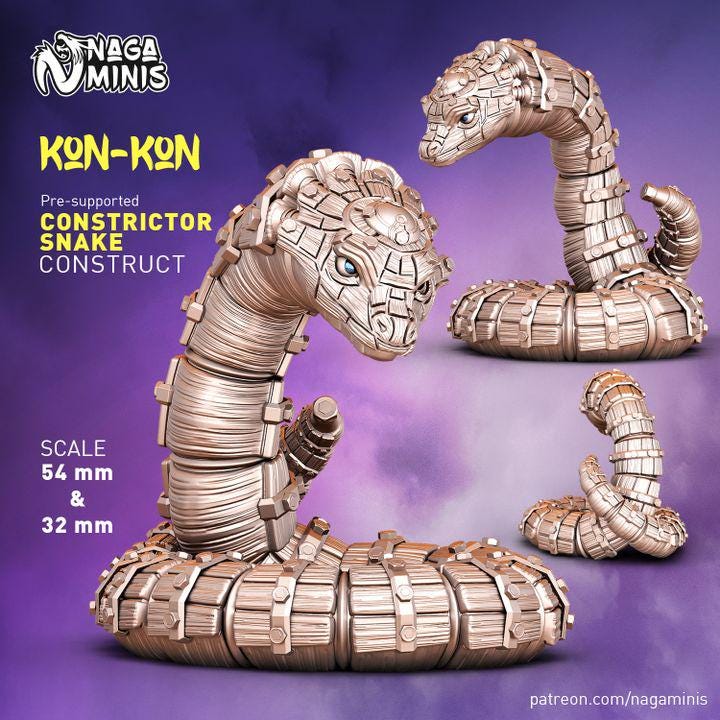 
Snake Construct Dungeons and Dragons  28mm 32mm D&D Wargame Miniatures for Dioramas TTRPG Fantasy - Nm