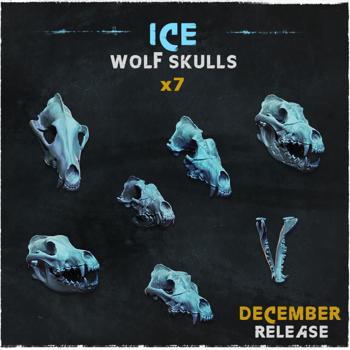 
21 Wolf Skulls DnD Dungeons and Dragons 28mm/32mm TTRPG Miniature Scatter Terrain Basing bits and materials Fantasy Wargame Mini ScatterZbW