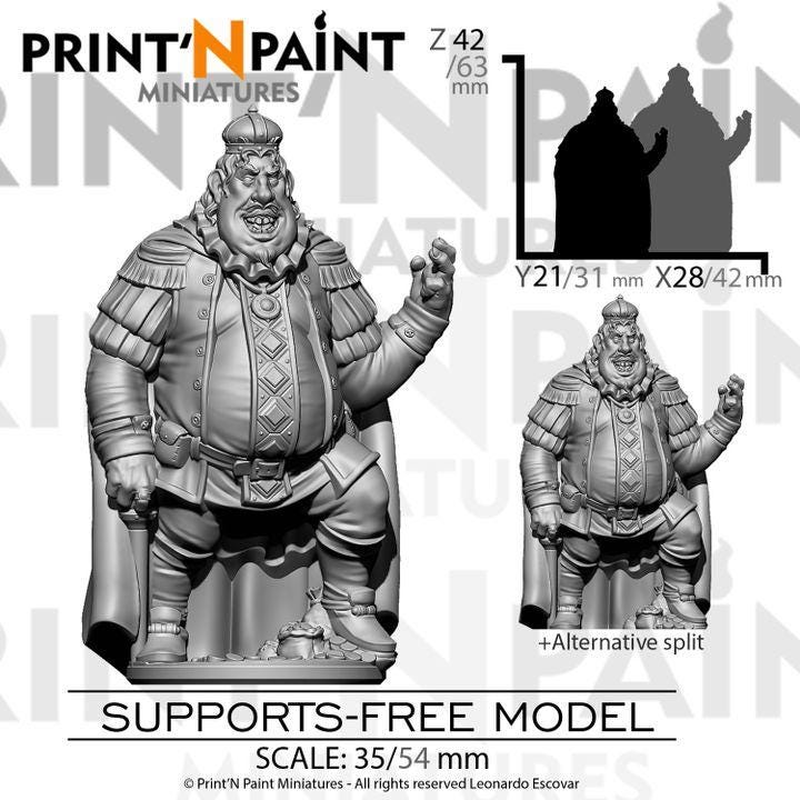 
Opulent Ogre King – Fantasy Ogre Monarch Miniature – 28mm 32mm 35mm Scale – Tabletop RPG Monster for DnD & Pathfinder – Gray PLA –PnP