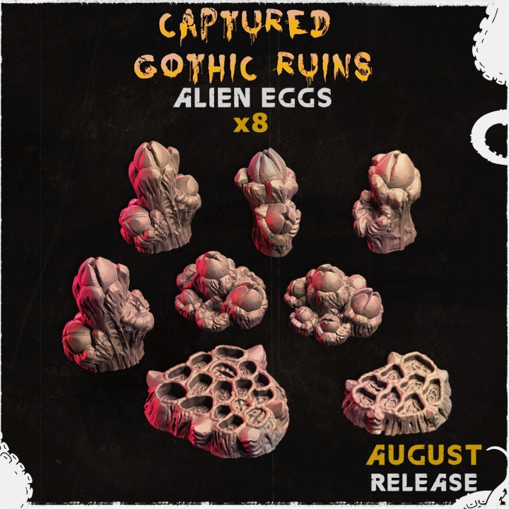 
8pc Alien Eggs Captured Gothic Ruins SET 1 28mm/32mm Scale Scatter Terrain Basing Materials 40K Dungeons and Dragons Sci-fi MiniaturesZbW