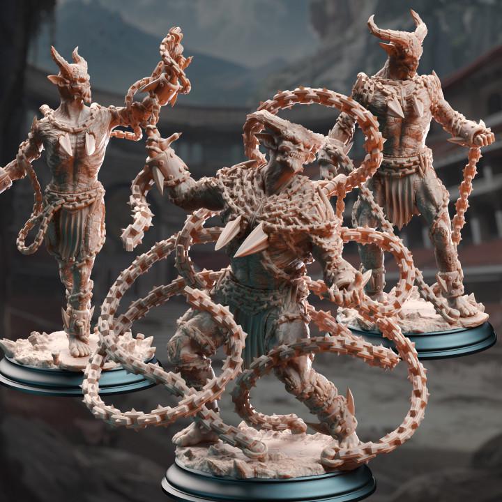 
3pc Chained Devils DnD Dungeons and Dragons 28mm/32mm TTRPG Fantasy Wargame Miniature DnD 5e Pathfinder Fantasy Devil 5e Demons