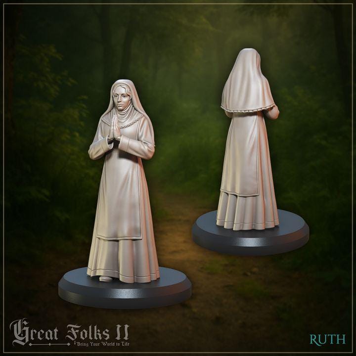 
3pc Baptism Ceremony Miniature Set DnD Dungeons and Dragons Priest Nun and Child for TTRPGs 28mm/32mm Fantasy Townsfolk - GG