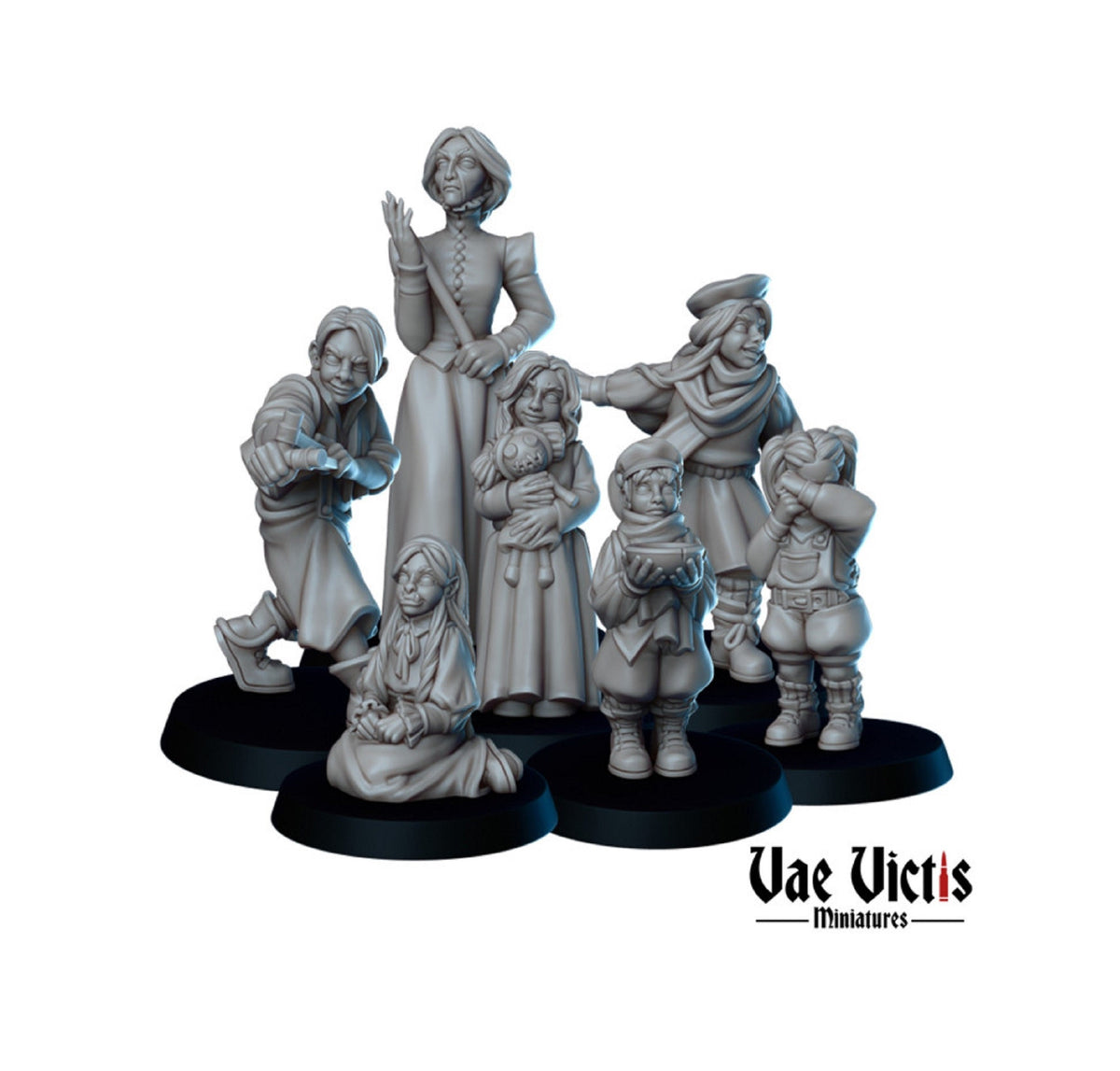 
7pc Orphanage Set 18mm/32mm DnD Dungeons and Dragons D&D Townsfolk Children Pathfinder Fantasy miniature by Vae Victis