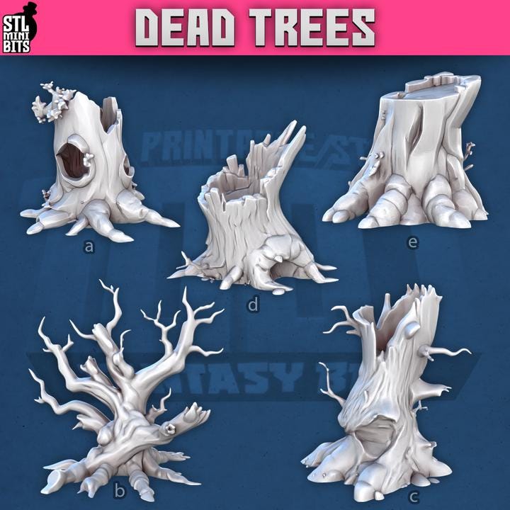 
Dead Tree Miniatures for Dungeons and Dragons 28mm/32mm Basing Bits DnD Scatter Terrain Scenery Scatter D&D TTRPG Mini Basing Material - STL