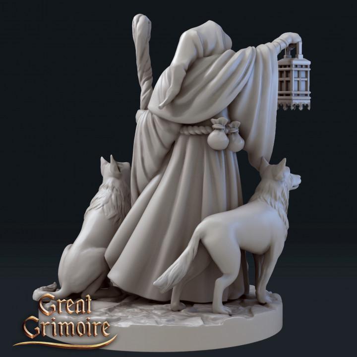 
The Hermit and their dogs Dungeons and Dragons 28mm/32mm TTRPG Mage with a Staff Druid Hermit - GG