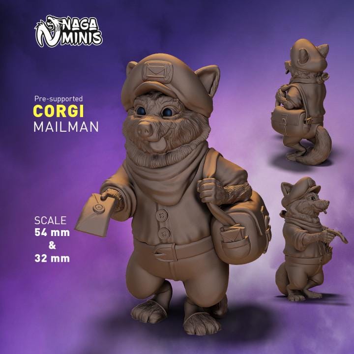 
Corgi Folk Mailman DnD Dungeons and Dragons  28mm and 32mm D&D Wargame Miniatures for Dioramas TTRPG Fantasy - Nm