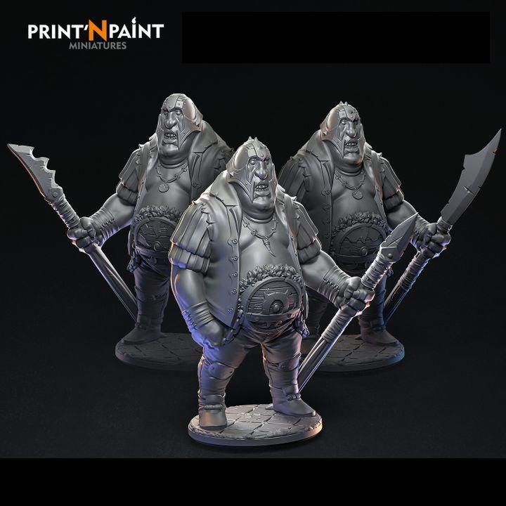 
3pc Royal Guard Ogres – Fantasy Ogre Elite Miniature Set – 28mm 32mm 35mm Scale – Tabletop RPG Monsters for DnD & Pathfinder – Gray PLA –PnP