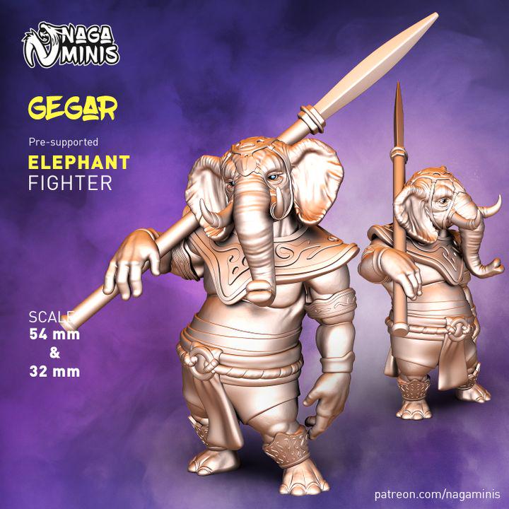 
Elephant Folk Fighter gegar Dungeons and Dragons  28mm 32mm D&D Wargame Miniatures for Dioramas TTRPG Fantasy - Nm