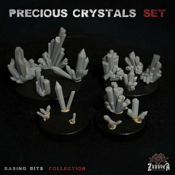 
14pc PRECIOUS Crystal Scatter Scenery Set DnD Dungeons and Dragons 28mm/32mm Basing Bits Crystal Mine Scatter Diorama Mining Stone figurines