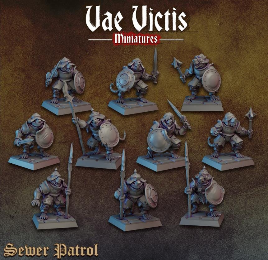 
10pc Ratfolk Sewer Patrol Miniatures for DnD Dungeons and Dragons 28mm/32mm Scale TTRPG Fantasy Figurine Rat Warriors - V.V December