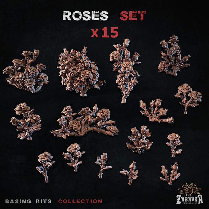 
15pc Rose Flowers for DnD Dungeons and Dragons 28mm/32mm TTRPG Fantasy Scatter Terrain Diorama Garden Miniatures Plant basing bits RosesZbW