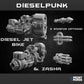 
Diesel Bike and Rider 28mm/32mm TTRPG Fantasy Sci-fi Wargame Scatter Scenery Futuristic Motorbike Vehicle