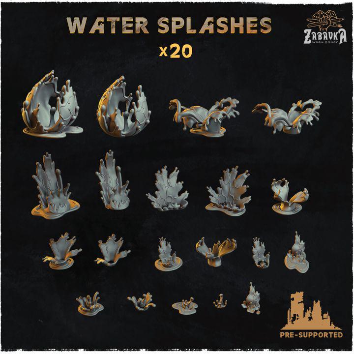 
20pc Water splashes (Basing Bits 2.0) 28mm/32mm TTRPG Fantasy Wargame Basing Materials Splashing Miniatures Puddle Droplet Scatter Terrain