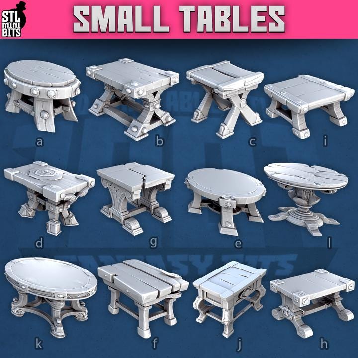 
Table Miniature(s) for Dungeons and Dragons 28mm/32mm Basing Bits DnD Scatter Terrain Scenery Scatter D&D TTRPG Mini Basing Material - STL