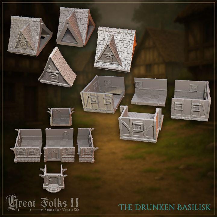 
The Ultimate Diorama Pack of Miniature Villagers Townsfolk NPCs and Buildings 28mm/32mm TTRPG Townsfolk Miniatures Medieval Figurines - GG