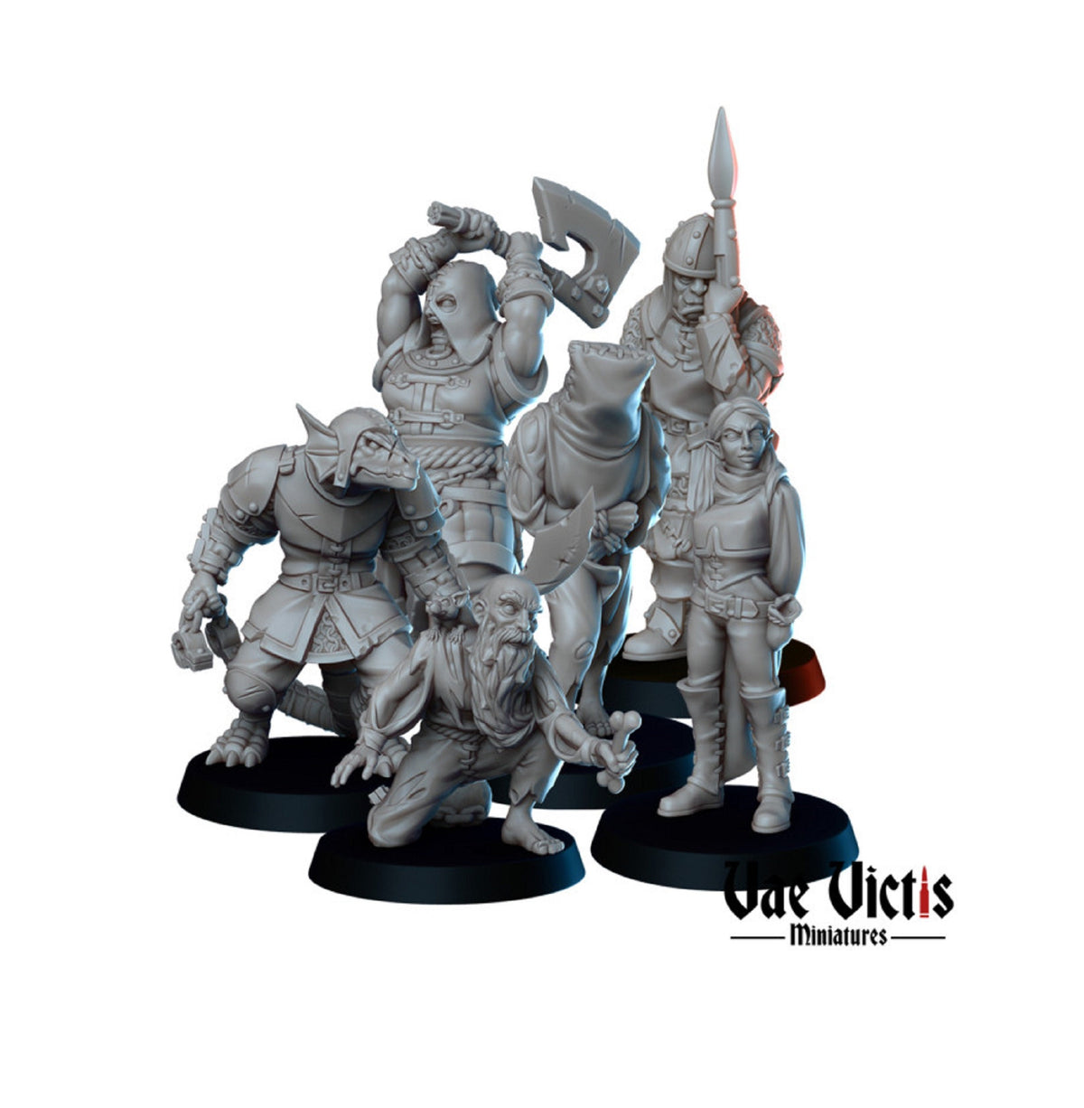 
DnD Prisoner Set Dungeons and Dragons Prisoners of War for Wargame Tabletop RPGs 28mm or 32mm Scale Executioner Prisoners and Orc Guard Mini